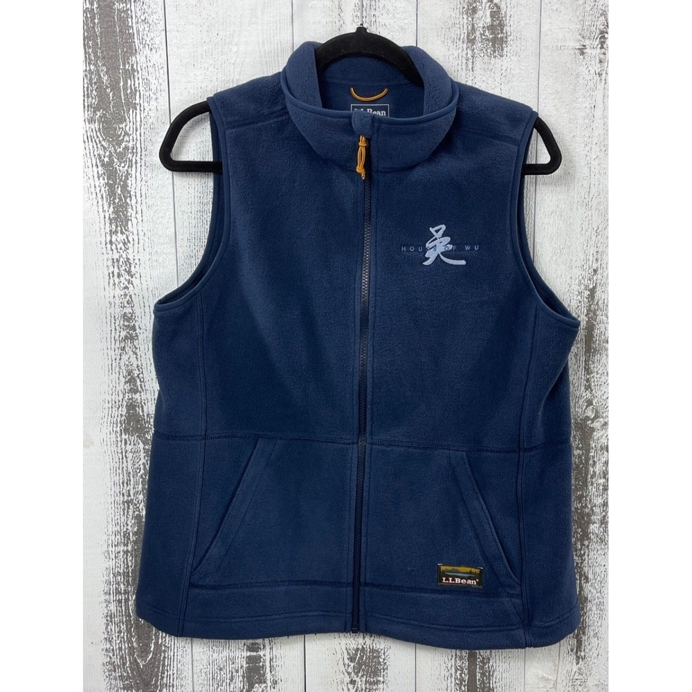 L.L.Bean Fleece Vest Women's M Full Zip House of Wu Navy Blue
